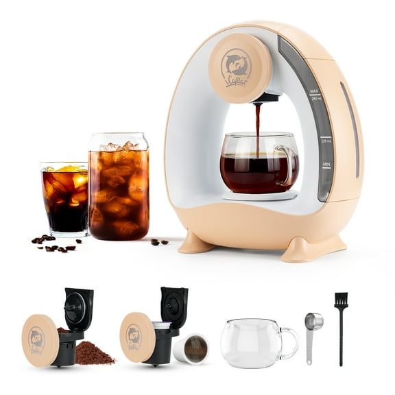 i Cafilas MINI Q Single Serve Coffee Maker Machine for Ground Coffee Low Decibel Silent No Vibration,Champagne