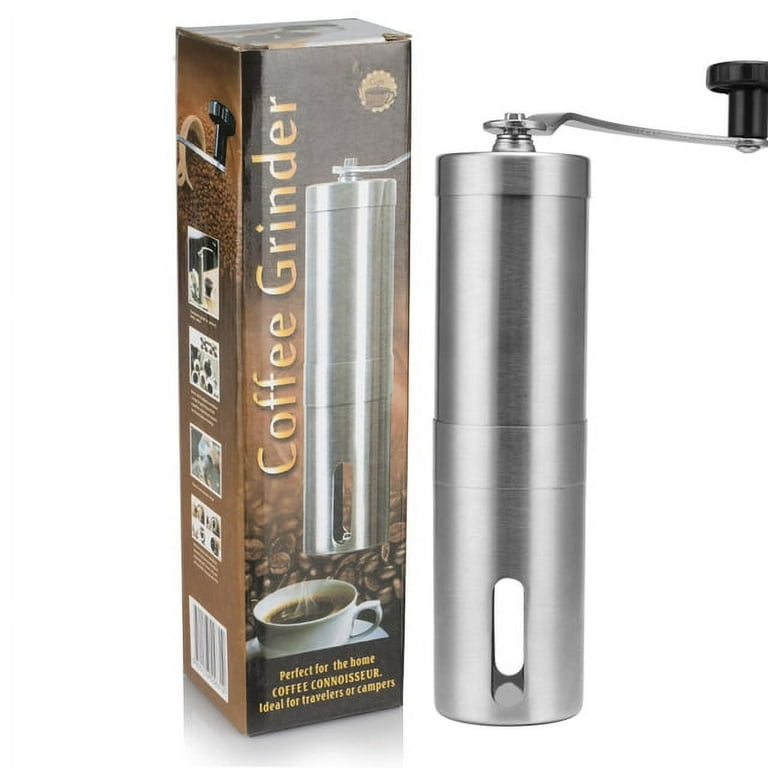 i Cafilas Manual Coffee Grinder with Ceramic Burr, Portable Hand Coffee  Bean Mill, Fine Coarse Adjustable, Stainless Steel Shell with Removable  Handle, 0.4 Cup Container 