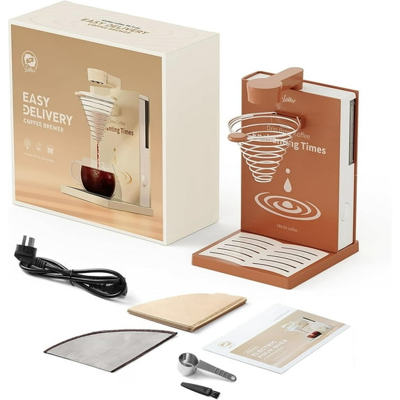 i Cafilas Portable Foldable Electric Pour Over Coffee Machine,Drip Electric Coffee Maker with Elegant Design for Car Truck Camping Hiking Outdoors Golfing, 10oz.Capacity,400W (Brown)