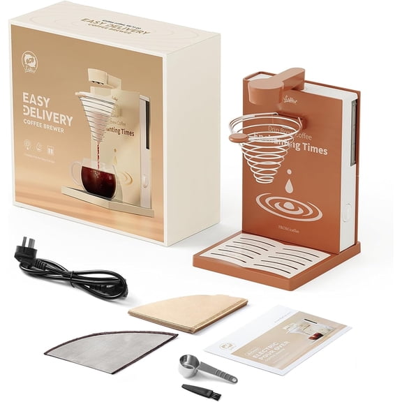 i Cafilas Portable Foldable Electric Pour Over Coffee Machine,Drip Electric Coffee Maker with Elegant Design for Car Truck Camping Hiking Outdoors Golfing, 10oz.Capacity,400W (Brown)