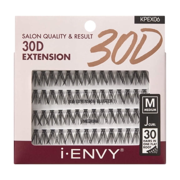 i-ENVY 30D Extension Cluster Individual Lashes, Easy to Apply, Flat Tapered-End Root, Pre-fanned Volume Lashes, J Curl with Soft Fiber, Quick Application for Salon Quality (Medium-56Clusters)