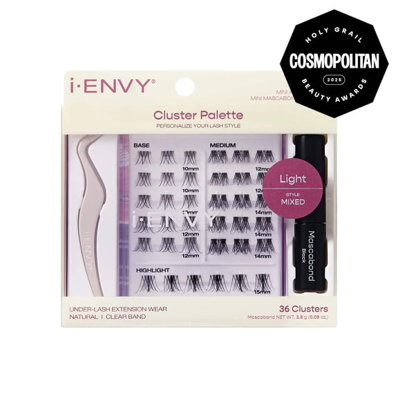 i-ENVY Cluster Palette Kit, DIY Lash Makeup, Customizable Under Lash Extension Layering All in One Convenience, Mini Applicator & Mascabond Glue Included (Light)