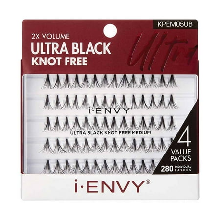 i-ENVY By KISS Ultra Black Knot Free Lashes, Natural & Bold Look, 280 Individual Remy Hair Lashes, Lightweight, Easy-to-Use, Perfect for Subtle Enhancement (Medium)