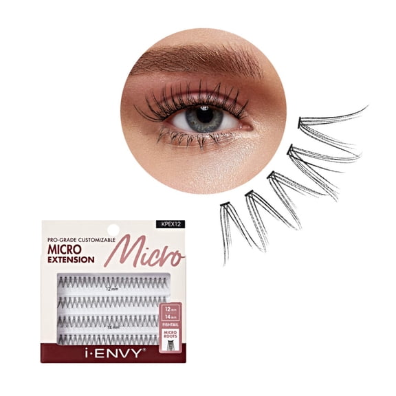 i•ENVY Lash Clusters, 92 pcs 12+14mm (Fishtail) Micro-Root Eyelash Extension, Pro-Grade Customizable Individual Cluster Lashes Kit, Easy To Apply, Lightweight, Tapered-End Natural False Lashes