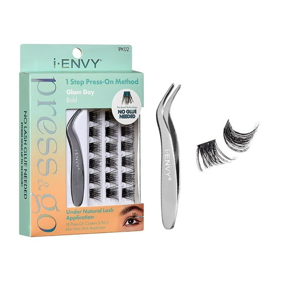 i-ENVY Press&Go Self Adhesive Eyelashes and Applicator Kit, No Glue False Eyelash Clusters, Easy Application 1 Step Press-On Lashes, No Damage or Residue (Glam Day Bold)