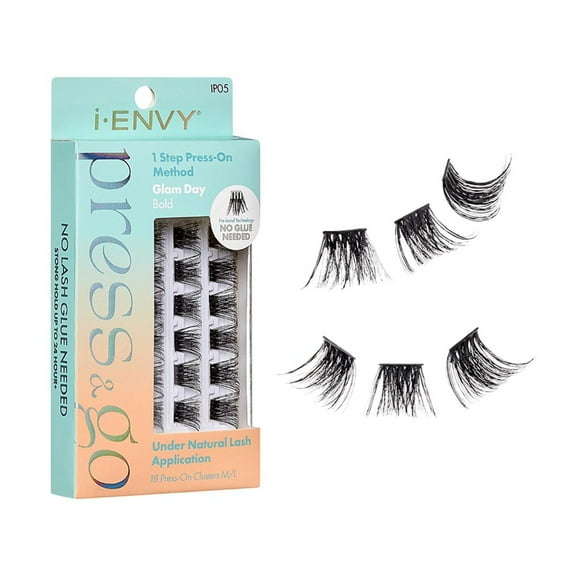 i-ENVY Press&Go Self-Adhesive Eyelashes, No Glue Needed False Eyelash Clusters, Easy Application 1 Step Press-On Lashes, No Damage or Residue (Glam Day Bold)
