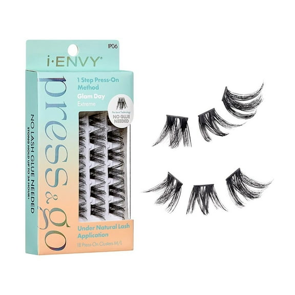 i-ENVY Press&Go Self-Adhesive Eyelashes, No Glue Needed False Eyelash Clusters, Easy Application 1 Step Press-On Lashes, No Damage or Residue (Glam Day Extreme)