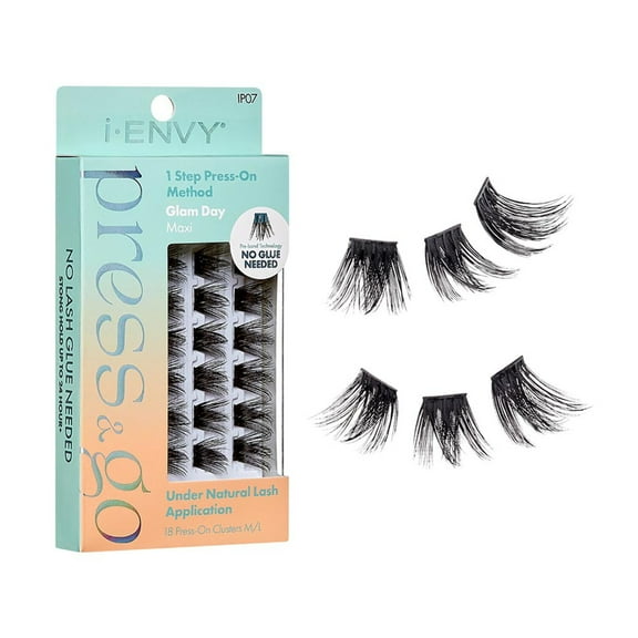 i-ENVY Press&Go Self-Adhesive Eyelashes, No Glue Needed False Eyelash Clusters, Easy Application 1 Step Press-On Lashes, No Damage or Residue (Glam Day Maxi)