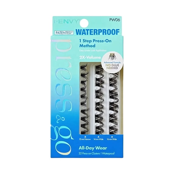 i-ENVY Press&Go Waterproof Self-Adhesive Eyelashes, No Glue Needed 22 False Lash Clusters, Reusable 1 Step Press-On Lashes, No Damage or Residue (Waterproof 2X-Volume)