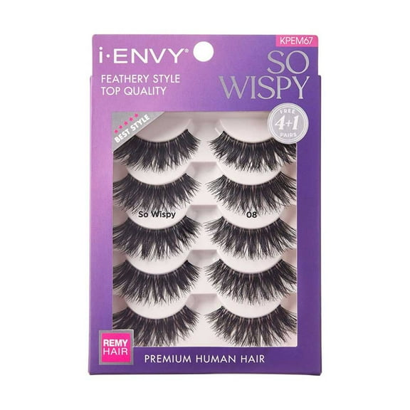 i-ENVY So Wispy Multi Pack - Made with Premium Natural Hair, Dramatic Volume & Curl, Contact Lens Safe, Reusable, Natural Look, 5 Pairs (1 Pack)