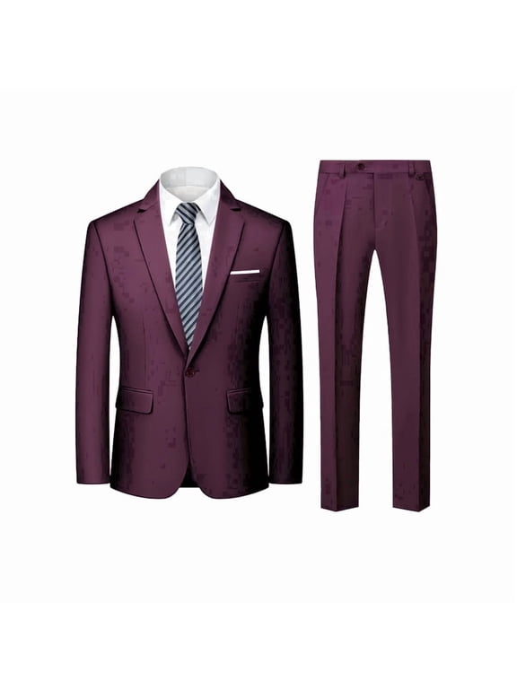 i·FineLong Burgundy Men's Business Suit Set: Formal Wear for Interviews, Work, and Business Occasions; Groom and Best Man Tuxedo Jacket and Trousers
