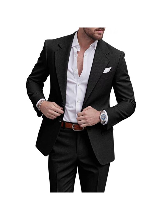 i·FineLong Men's 2-Piece Slim Fit Suit, Black