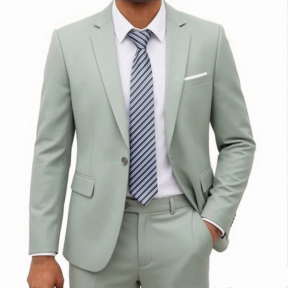 i·FineLong Men's Bamboo Green Slim-Fit Suit Set: Business Attire and Wedding Best Man Outfit—All-Season Style Includes Jacket and Pants