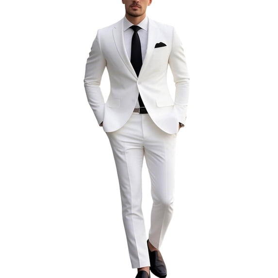 i·FineLong Men's White 2 Piece Slim Fit Suit Set Wedding Groom Prom