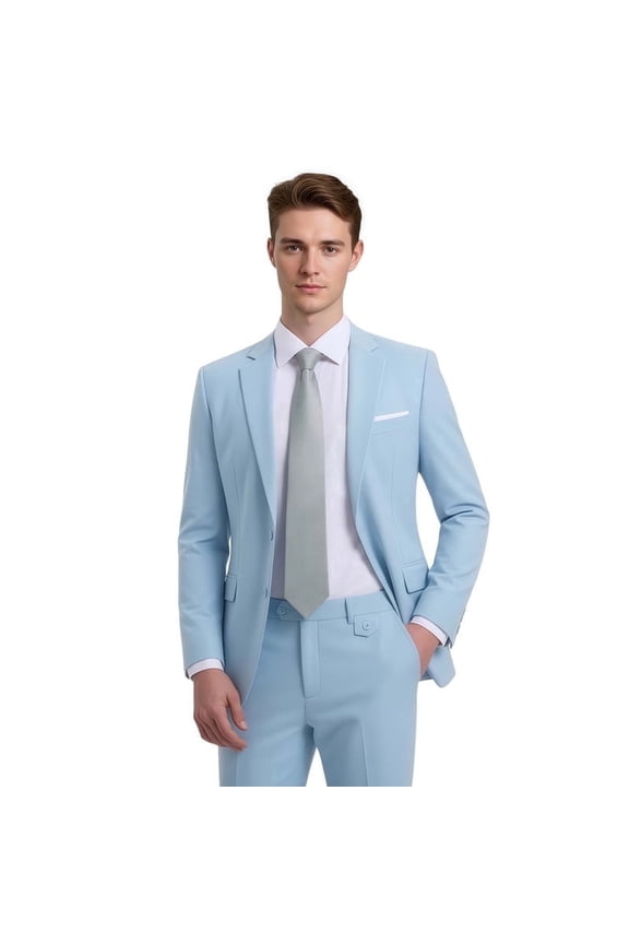 Sky Blue Men's Wedding Suit Set: Groom and Groomsmen Attire; Casual Business Slim-Fit Suit Jacket and Pants