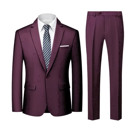 i·FineLong Stylish Burgundy Suit for Men: Stage Performance and Hosting Attire, Slim-Fit Business Suit