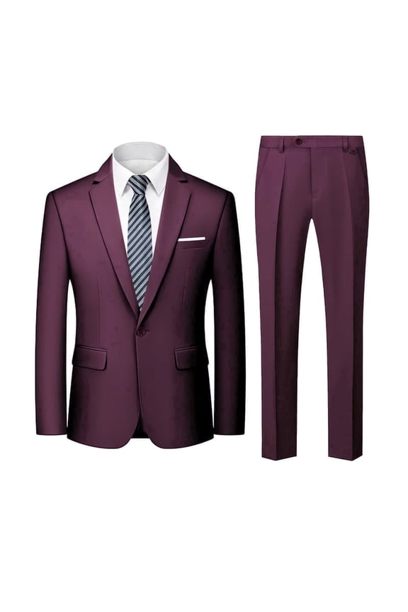 i·FineLong Stylish Burgundy Suit for Men: Stage Performance and Hosting Attire, Slim-Fit Business Suit