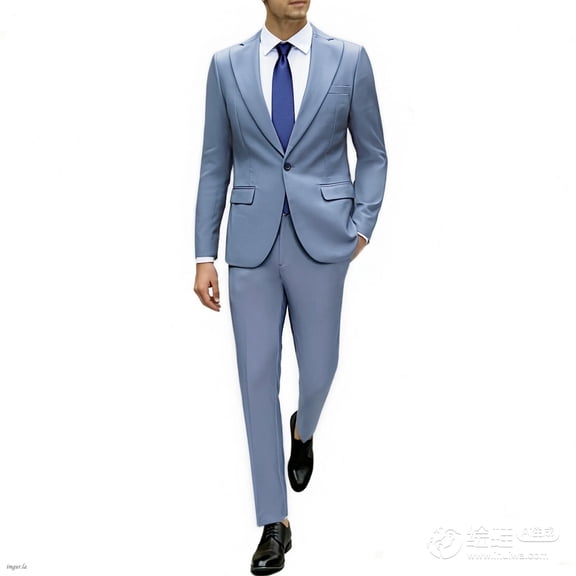 i.Finelong Men's Light Blue-Gray 3-Piece Suit Set - Smart Casual Business Gathering/Evening Event Outfit (Jacket Vest Pants)