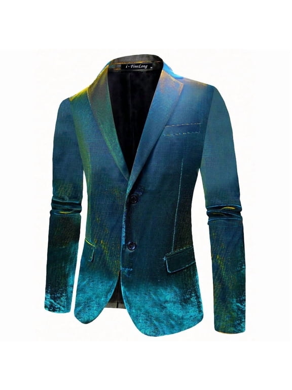 Men's Shimmer Disco Suit Jacket Teal Gold Two Button Performance Singer Host