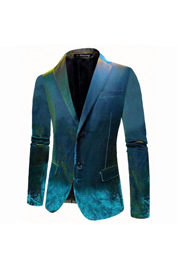 Men's Shimmer Disco Suit Jacket Teal Gold Two Button Performance Singer Host