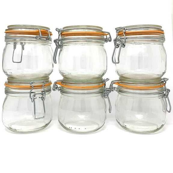 i Kito 16oz Airtight Glass Jars (6-Pack) - Wide Mouth BPA-Free Food Storage Containers with Locking Lids