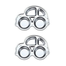 i Kito Cartoon Meal Plates 4section, Car Plates for Kids Meal Trays Set Stainless Steel 2pack