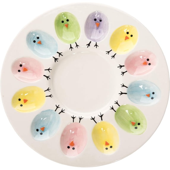 i Kito Ceramic Deviled Egg Platter with Easter Chicks Design