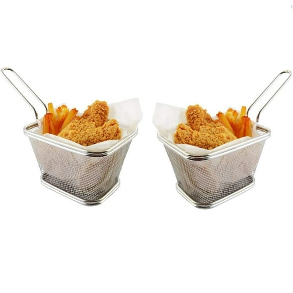 i Kito Frying Basket Strainer, Mesh Wire Fry Basket, Mini Square Fry Basket Steel 5inch 2pack