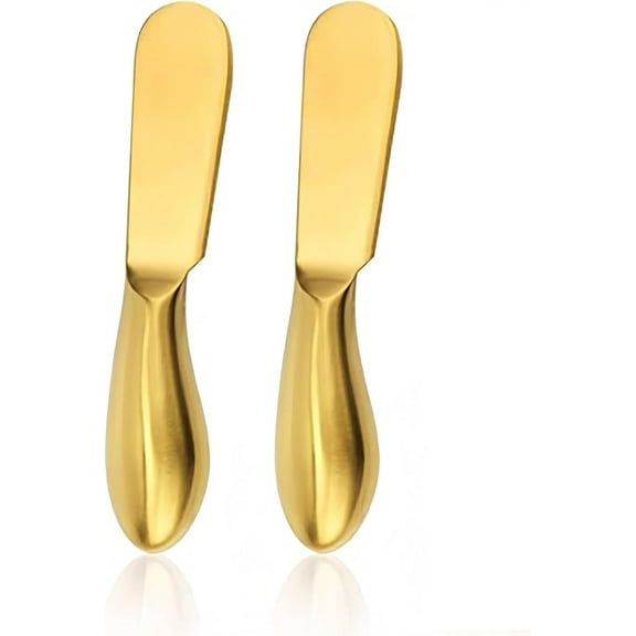i Kito Golden Butter Knife Stainless Steel 2pack, Flat Butter Spreading Knife for Breakfast, Mini Cheese Spreaders Condiment Knives