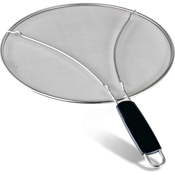 i Kito Grease Splatter Screen for Frying Pan 13", Flexible Grease Guard Shield with Handle Black