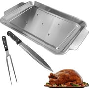 i Kito Spiked Turkey Roasting Pan Tray with Carving Knife and Fork Set Stainless Steel