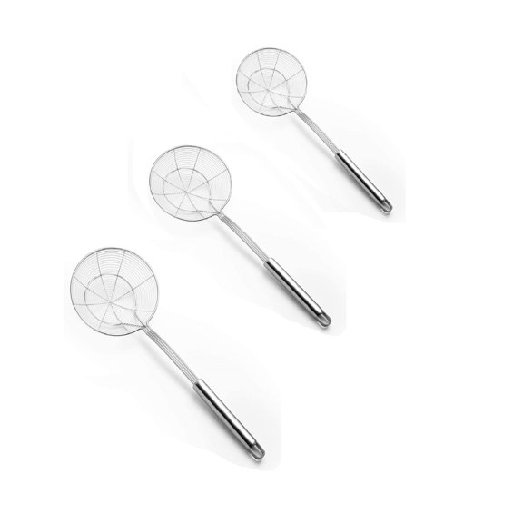 i Kito Strainer Skimmer Set of 3, Cooking Skimmer Set 3 Size Pack, Skimmer Spoon with Handle Steel