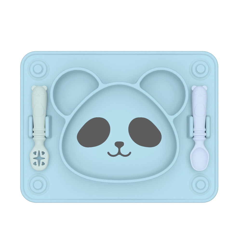 i Kito Toddler Silicone Plates with Suction, Baby Feeding Plate with Spoon, Toddler Silicone Placemat Panda Shap