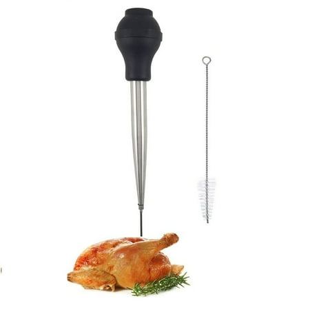 i Kito Turkey Baster Syringe Stainless Steel Silicone Injector with Needle & Brush