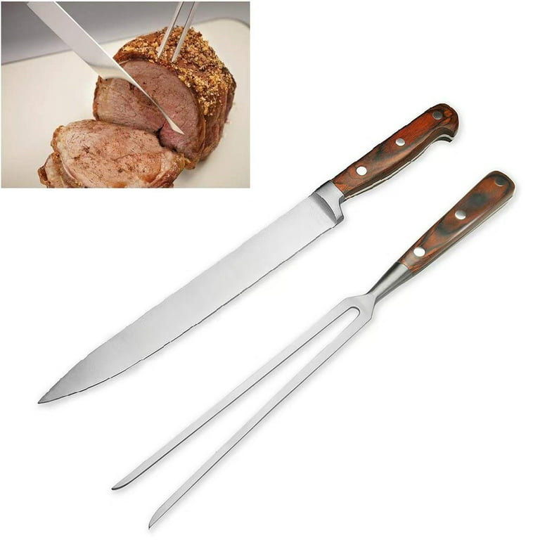 i Kito Turkey Carving Knife Set, Meat Carving Sets, Knife and Fork Meat Set  of 2 with Wood Hand