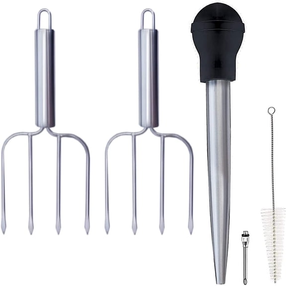i Kito Turkey Lifter Forks & Turkey Baster Syringe Set for Thanksgiving Stainless Steel