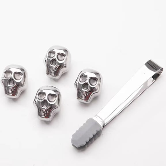 i Kito Whisky Ice Stones, Metal Skull Ice Rock Cubes, Whiskey Rocks Stainless Steel 4pack Silver