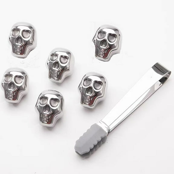 i Kito Wine Ice Stone, Skull Whiskey Rocks Chilling Stones and Cubes Stainless Steel 6pack Silver