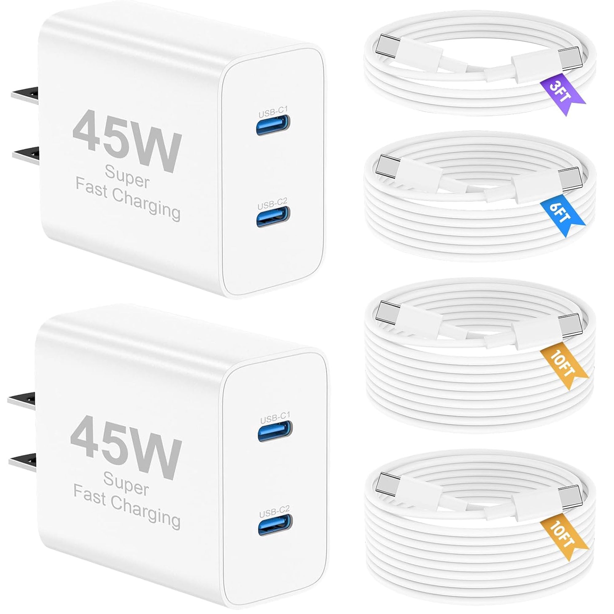 i Phone 17 16 15 Charger Fast Charging, 2 Pack 45W Dual USB C Fast Phone Charger Block with 3/6/10/10FT Type C Cable Cord Compatible with iPhone 17/17 Pro/17 Pro Max/16 Plus/15 Case
