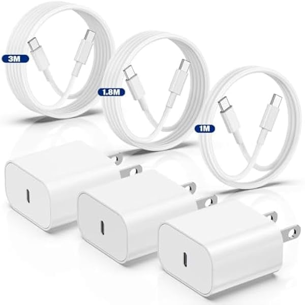 i Phone 16/15 Charger Fast Charging 3-Pack, 20W Type C Charger[3+6+10FT] USB C Wall Charger Cables for iPhone 16/15/15 Plus/15 Pro Max, iPad Pro/Air/AirPods/Samsung