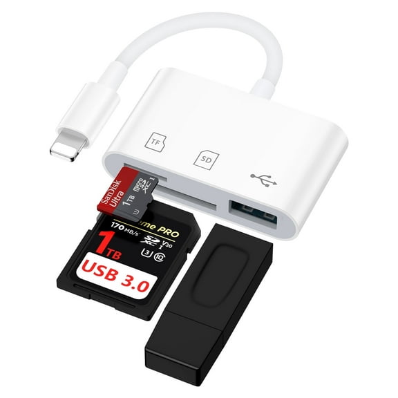 Compatible for iPhone Card Reader, Multifunction SD Card Reader, 3-in-1 Micro SD Memory Card Reader, Memory SD Card Reader Adapter Compatiable for iPhone iPad, Plug and Play