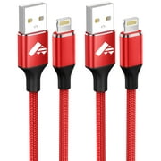 Aioneus i Phone Charger Cord 10ft 2Pack Long Lightning Cable, 3A Fast Charging Cable Braided (Red)