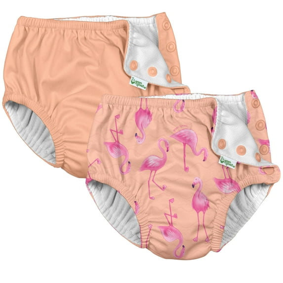 i Play (2 Pack) Girls Reusable Absorbent Baby Swim Diapers - Swimming Suit Bottom | No Other Diaper Necessary Coral Flamingos and Coral 6 Months