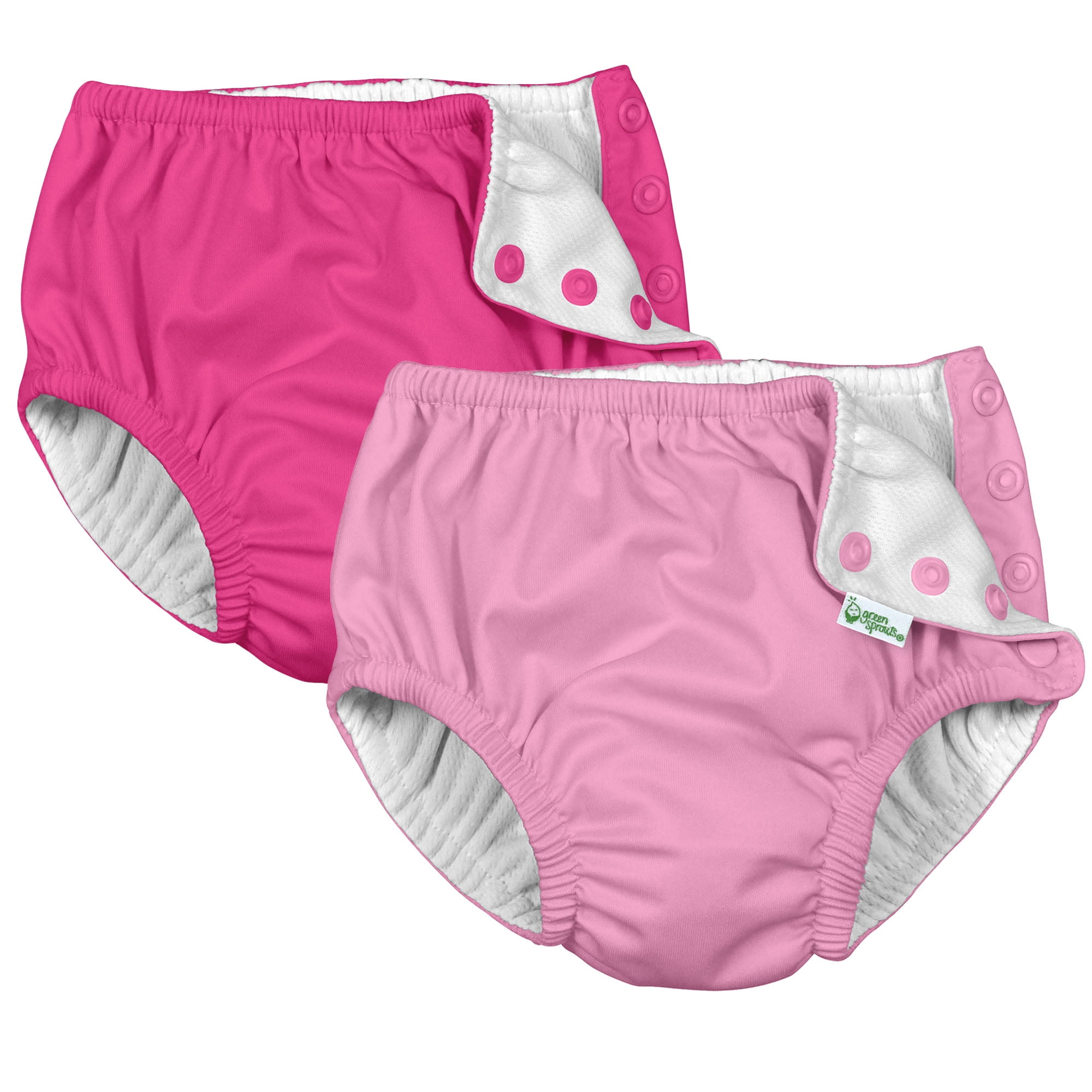 i Play (2 Pack) Girls Reusable Absorbent Baby Swim Diapers - Swimming Suit Bottom | No Other Diaper Necessary Light Pink and Hot Pink 6 Months