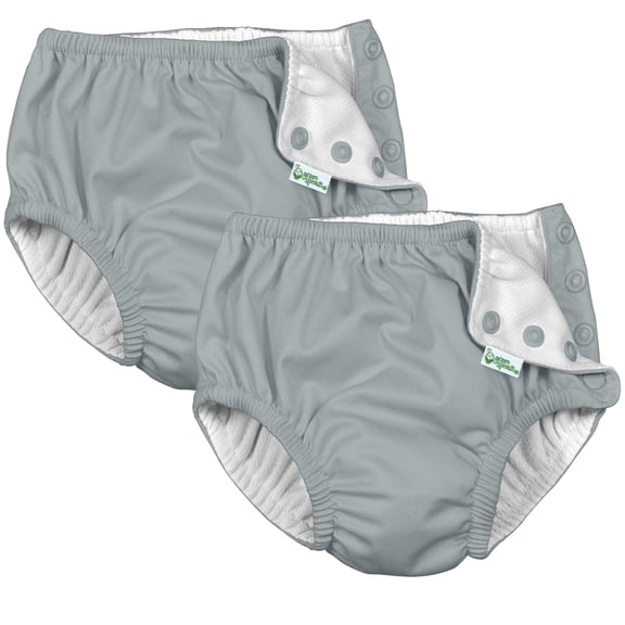i Play (2 Pack) Unisex Reusable Absorbent Baby Swim Diapers - Swimming Suit Bottom | No Other Diaper Necessary Gray 6 Months