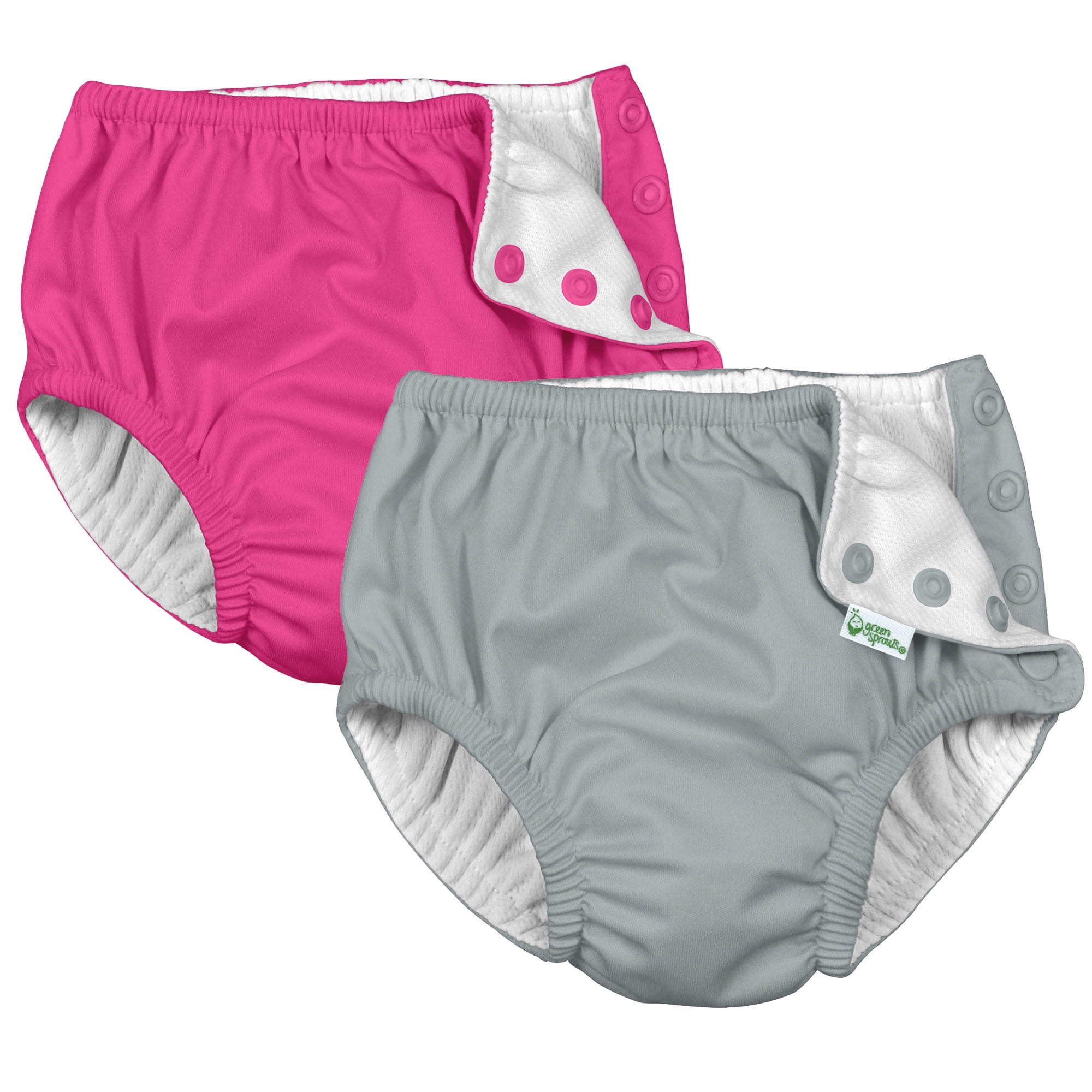 i Play (2 Pack) Unisex Reusable Absorbent Baby Swim Diapers - Swimming Suit Bottom | No Other Diaper Necessary Gray and Hot Pink 6 Months