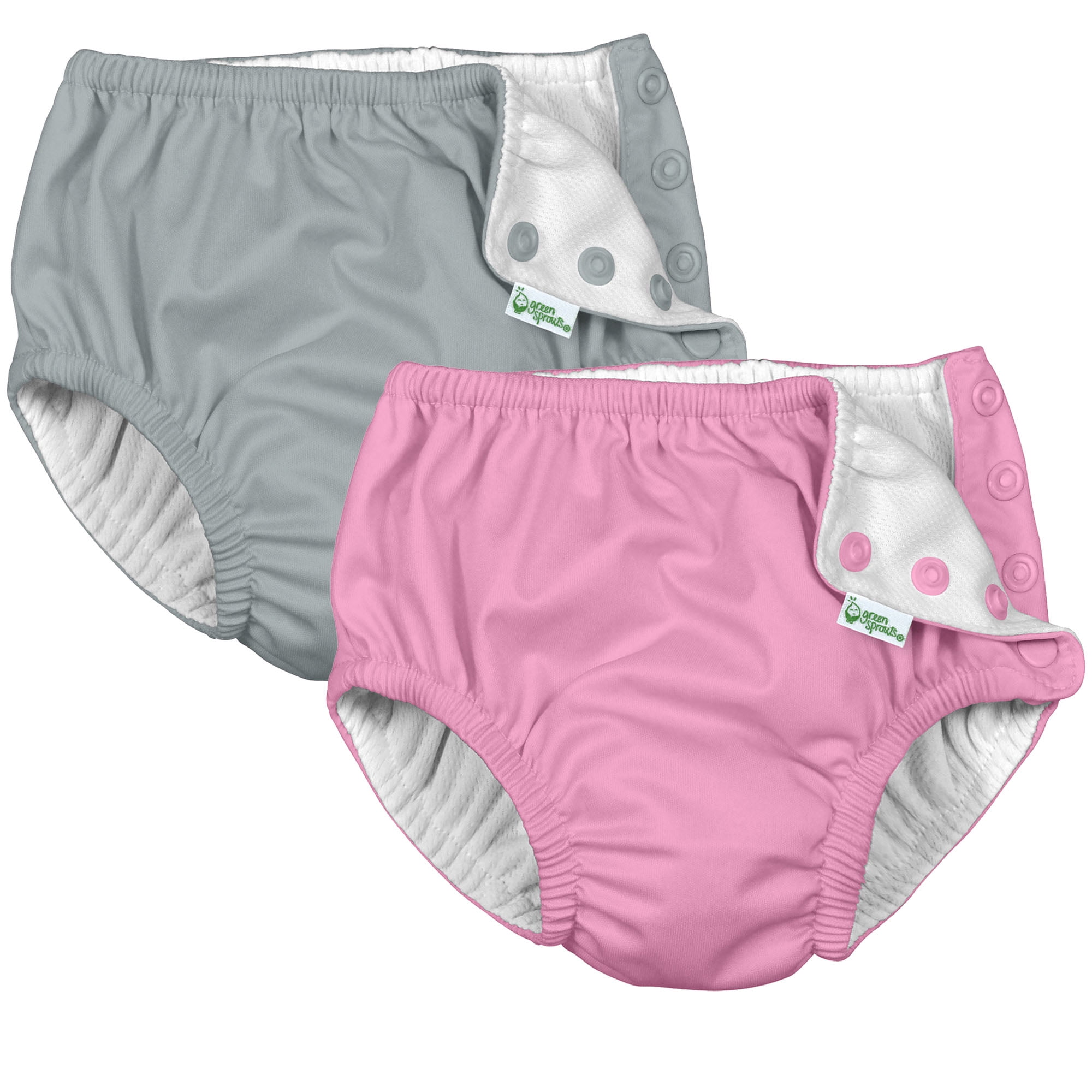 i Play (2 Pack) Unisex Reusable Absorbent Baby Swim Diapers - Swimming Suit Bottom | No Other Diaper Necessary Gray and Pink 6 Months