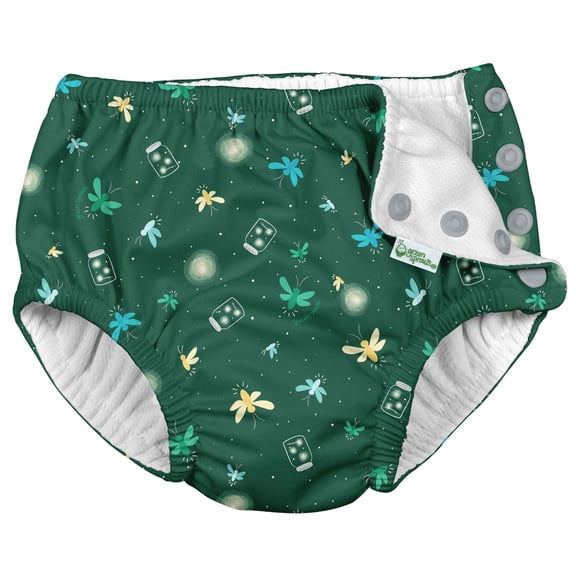 i Play Boys Reusable Absorbent Baby Swim Diapers Dark Green Fireflies 6 Months