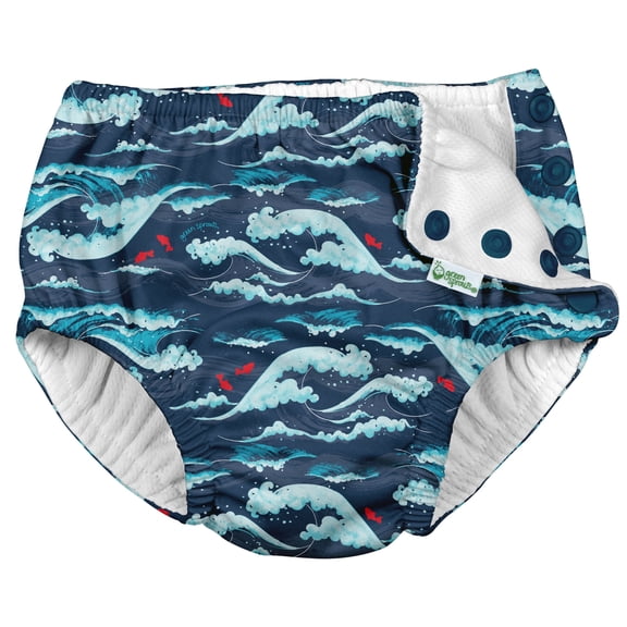 i Play Boys Reusable Absorbent Baby Swim Diapers Navy Tidal Waves 6 Months
