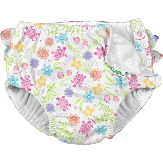 i Play Girls Reusable Absorbent Baby Swim Diapers White Turtle Floral 12 Months